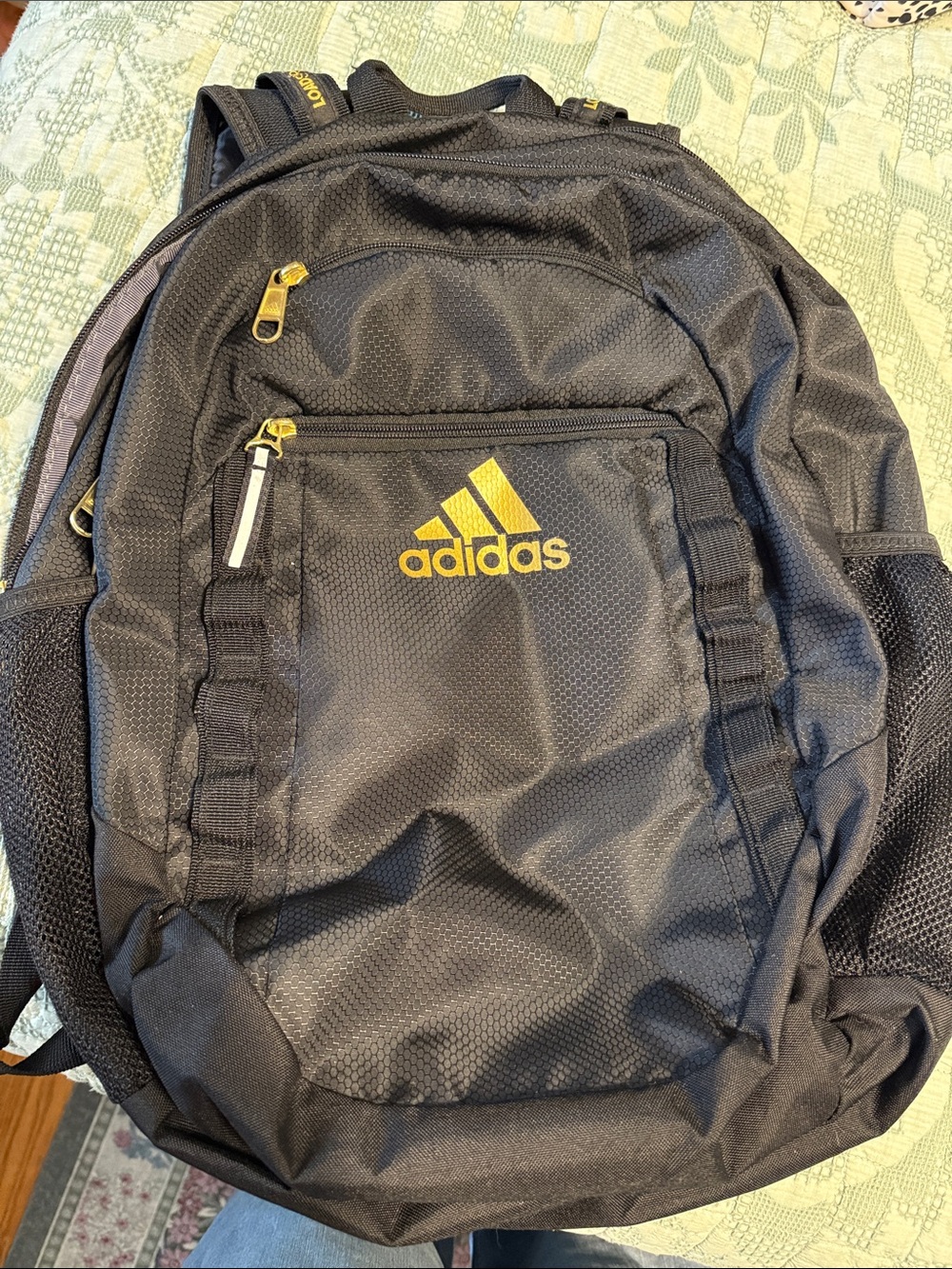 adidas Black Backpack with Gold Logo and Zippers